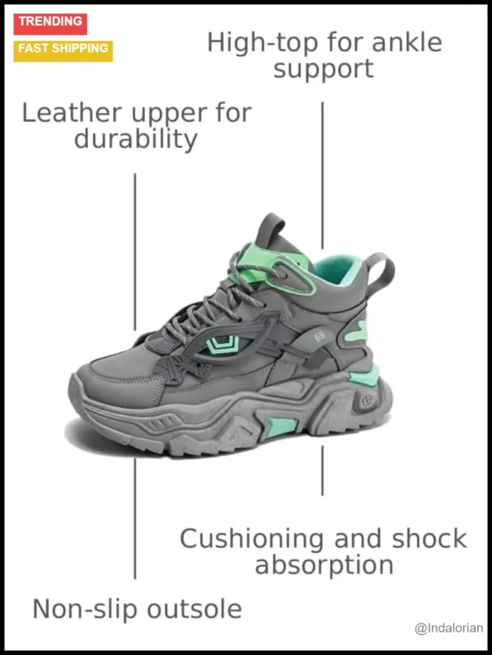 Men's High Top Leather Chunky Platform Sneakers Non-Slip Fashion Athletic Shoes